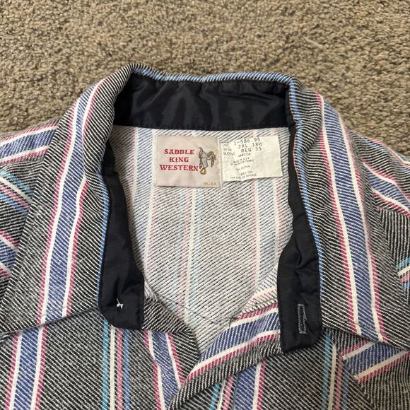 Vintage Saddle King Western Flannel Mens 2XL Flannel Pearl Snap Heavyweight XXL - Picture 5 of 11